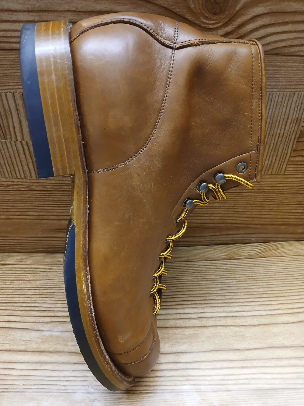 Unmarked Goodyear Leather Welt Lace-Up Boots with Yellow Accents Size 12